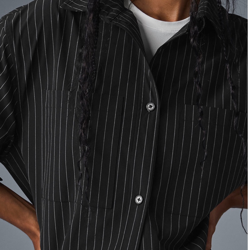 Alo Black Pinstripe Button Up Shirt - Picture 3 of 3